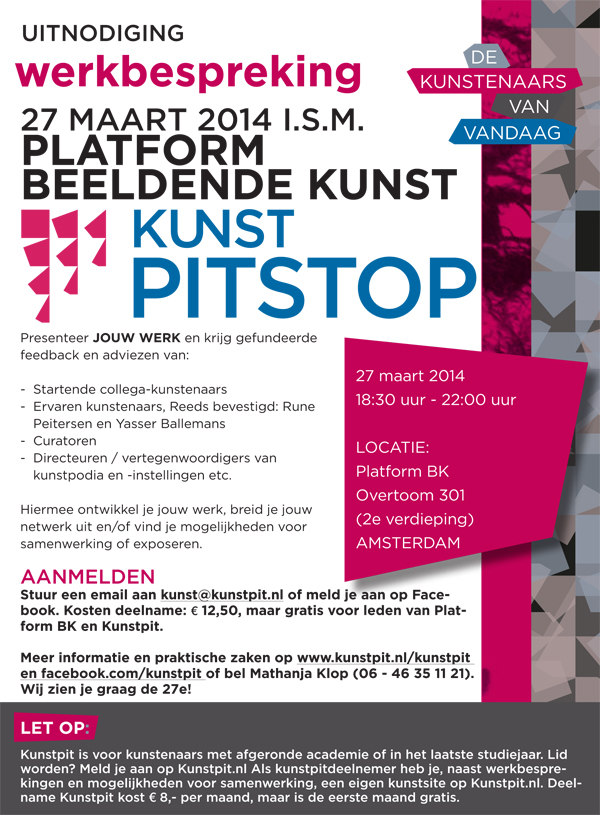 Uitnodiging Kunst Pitstop Platform BK